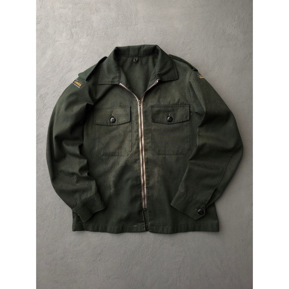 Vintage 1970s Canadian Army Work Jacket Short 35-36 Green Military Frontenac